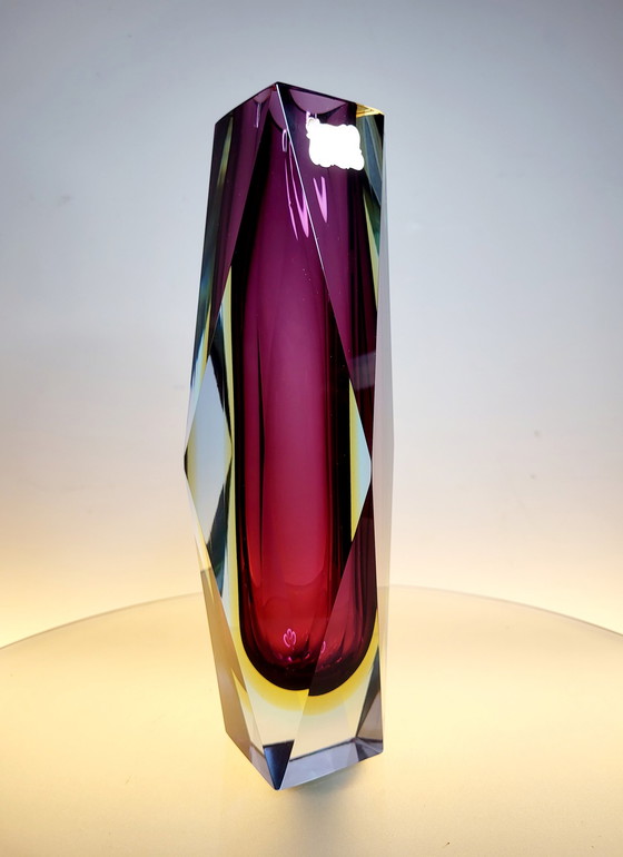 Image 1 of Flavio Poli, faceted XL Sommerso vase, Murano glass, Italy 1970s