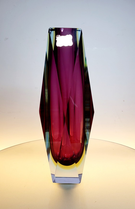 Image 1 of Flavio Poli, faceted XL Sommerso vase, Murano glass, Italy 1970s