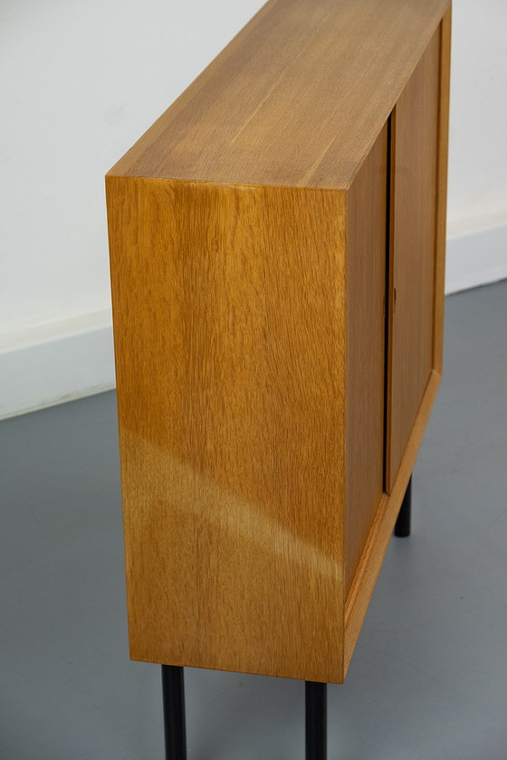 Image 1 of Small oak cabinet with sliding doors, 1960s