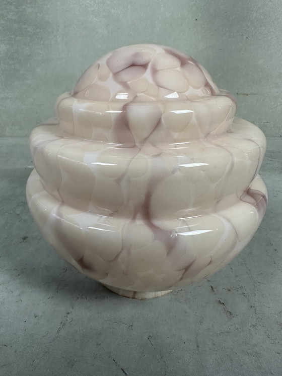 Image 1 of Art deco rose marbled opaline hanging lamp