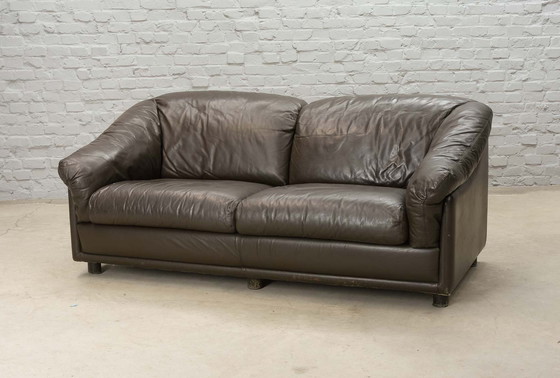 Image 1 of Comfortable Leolux Seal Brown Leather 2-seater sofa. Netherlands, 1970s.