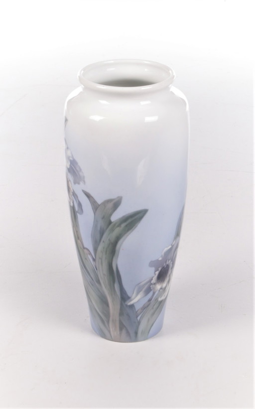 Royal Copenhagen Large porcelain vase painted with the trumpet flower.