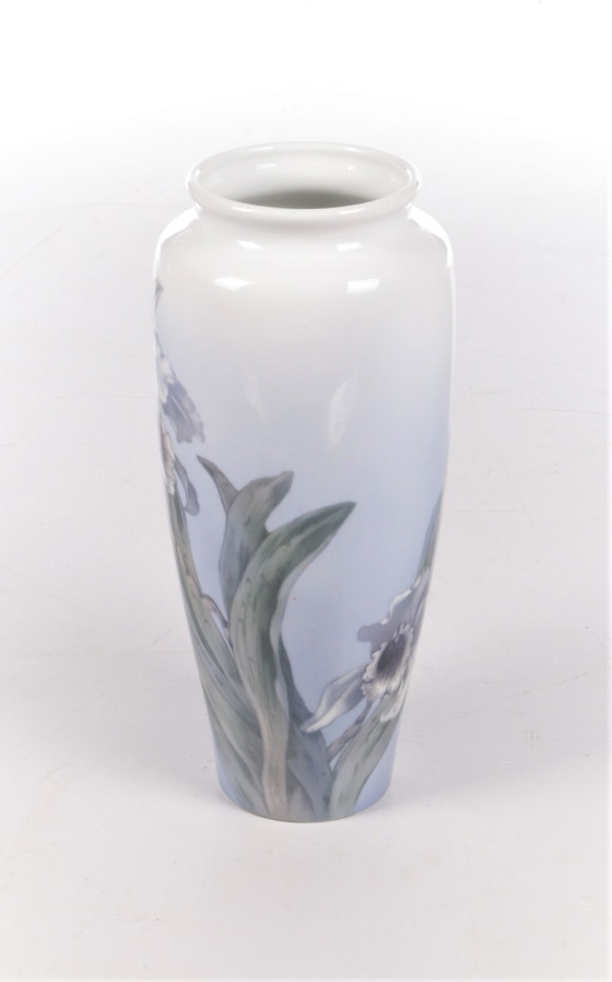 Image 1 of Royal Copenhagen Large porcelain vase painted with the trumpet flower.