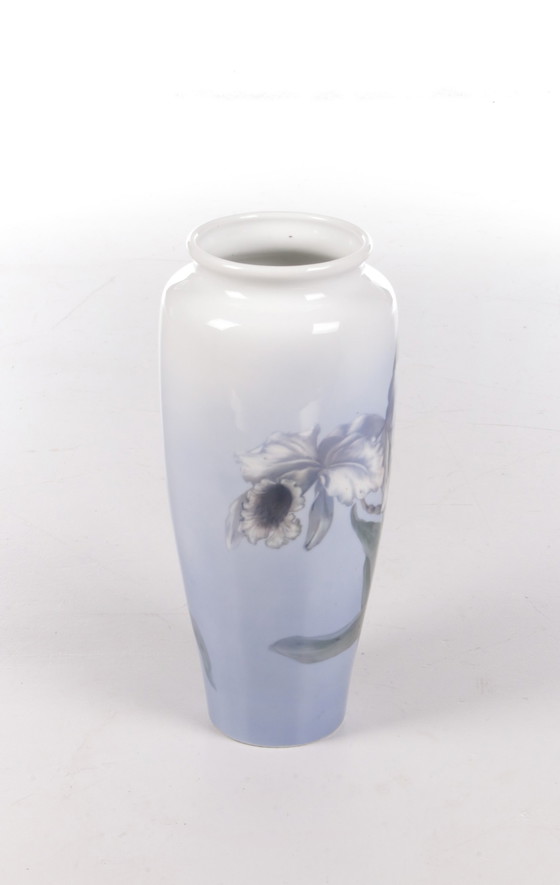 Image 1 of Royal Copenhagen Large porcelain vase painted with the trumpet flower.