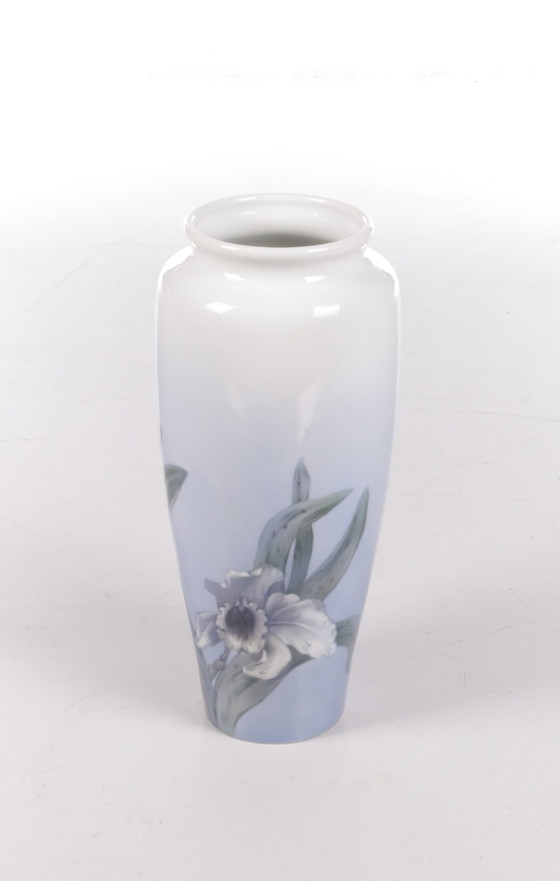 Image 1 of Royal Copenhagen Large porcelain vase painted with the trumpet flower.