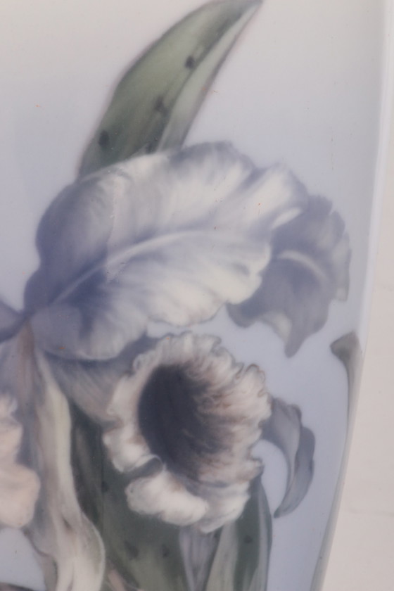 Image 1 of Royal Copenhagen Large porcelain vase painted with the trumpet flower.