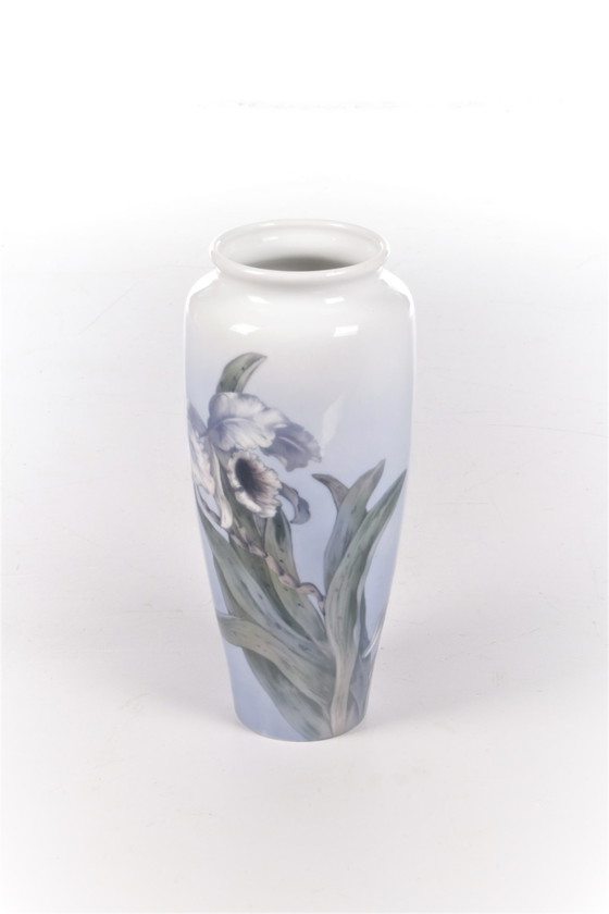 Image 1 of Royal Copenhagen Large porcelain vase painted with the trumpet flower.