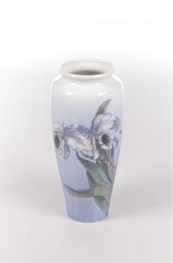 Image 1 of Royal Copenhagen Large porcelain vase painted with the trumpet flower.