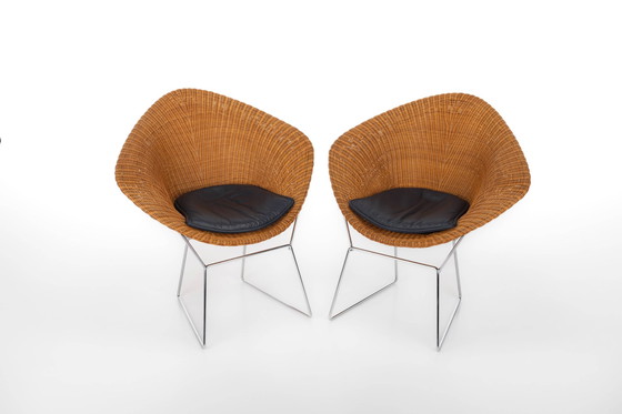 Image 1 of Set of 2 Wicker and Chrome Lounge Chairs, 1970s