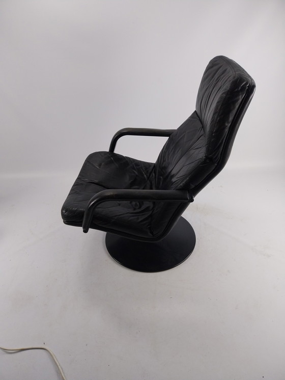 Image 1 of Artifort f156 leather swivel chair.  Black 