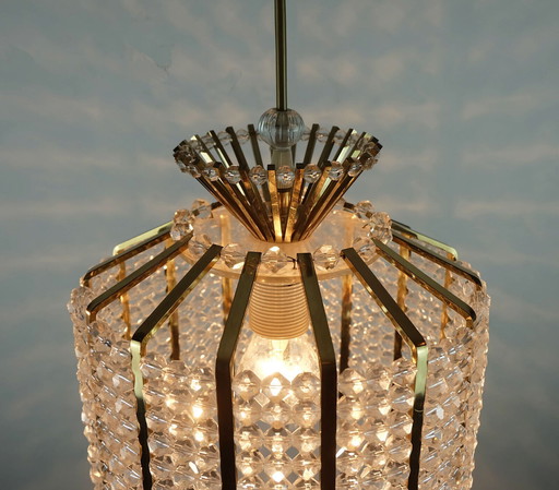 1960s PENDANT LIGHT brass and acrylic hollywood regency style