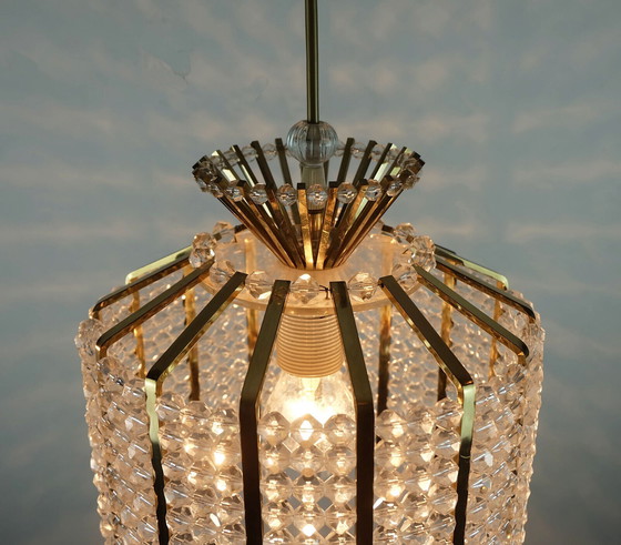 Image 1 of 1960s PENDANT LIGHT brass and acrylic hollywood regency style