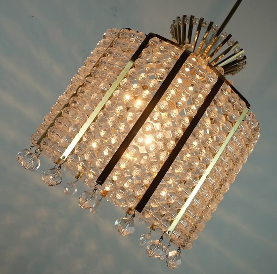 Image 1 of 1960s PENDANT LIGHT brass and acrylic hollywood regency style