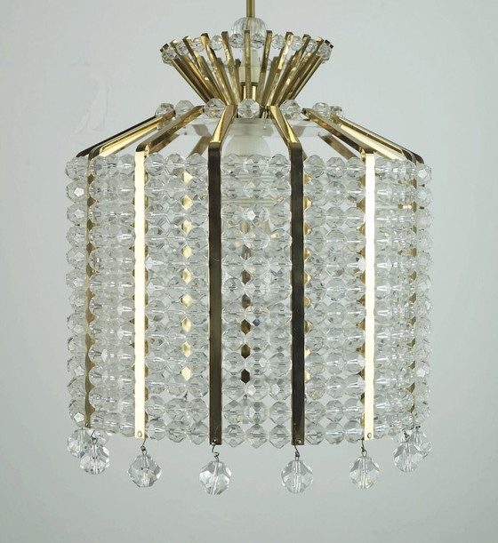 Image 1 of 1960s PENDANT LIGHT brass and acrylic hollywood regency style