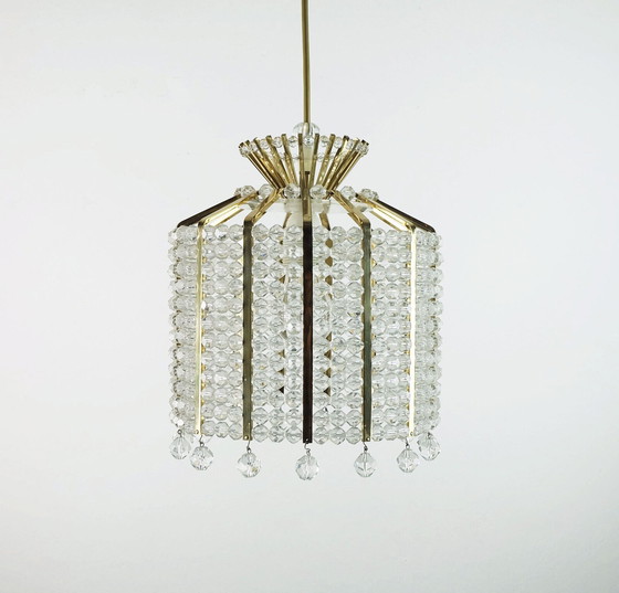 Image 1 of 1960s PENDANT LIGHT brass and acrylic hollywood regency style