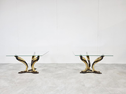 Pair of brass bird coffee tables, 1970s