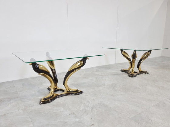 Image 1 of Paire de tables basses à oiseaux en laiton, 1970