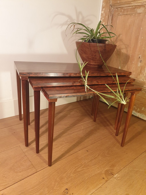 Formica and wood nesting side table 1960