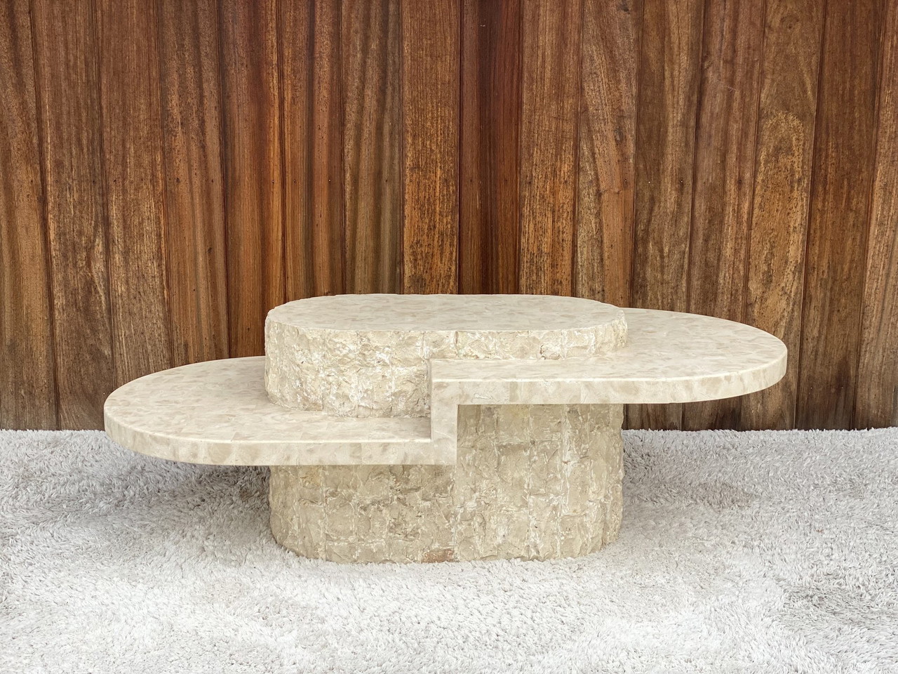 you価格　IDEE Mactan Stone Low Table Vintage Postmodern Natural Mactan Stone Side Table | Chairish