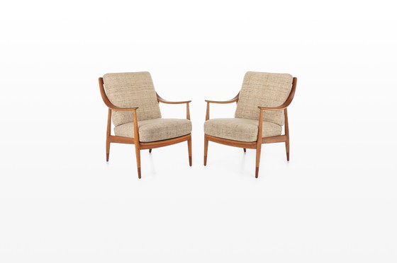 Image 1 of 2 x FD144 Easy Chairs in Oak and Teak by Peter Hvidt & Orla Mølgaard-Nielsen for France & Søn / France & Daverkosen, 1950s