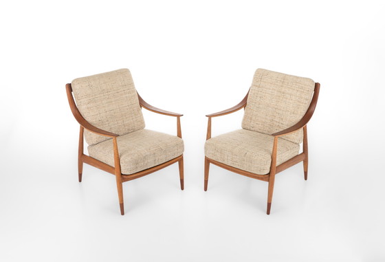 Image 1 of 2 x FD144 Easy Chairs in Oak and Teak by Peter Hvidt & Orla Mølgaard-Nielsen for France & Søn / France & Daverkosen, 1950s