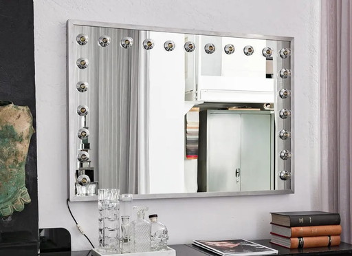 Miroir de maquillage italien vintage avec éclairage – spiegels, Glass
