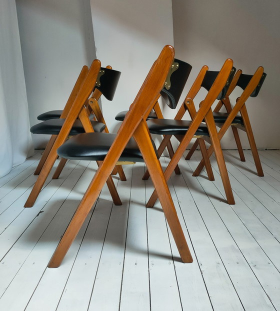 Image 1 of 6x Mid Century Design Folding "Compass" Chairs, Klapstoelen