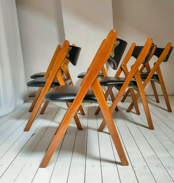 Image 1 of 6x Mid Century Design Folding "Compass" Chairs, Klapstoelen