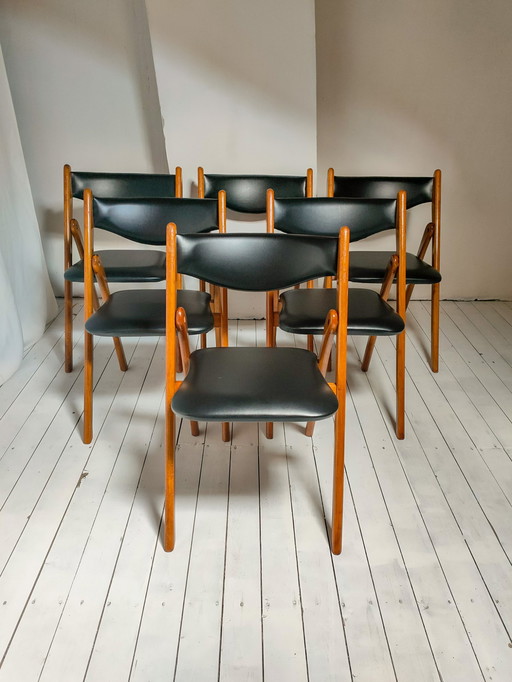 6x Mid Century Design Folding "Compass" Chairs, Klapstoelen