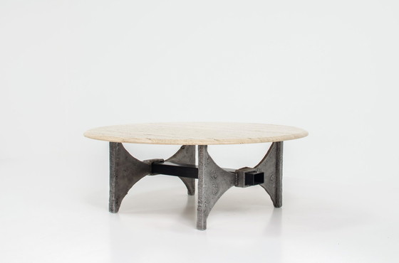 Image 1 of Brutalist travertin coffee table