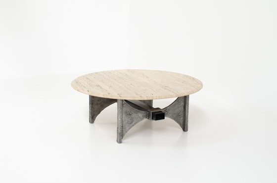 Image 1 of Brutalist travertin coffee table