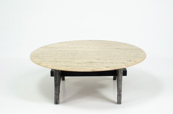 Image 1 of Brutalist travertin coffee table