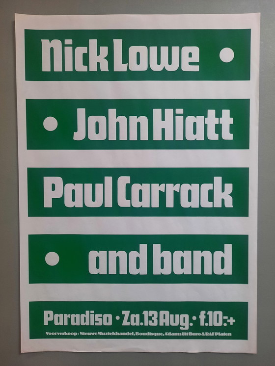 Image 1 of Vintage Paradiso poster - Nick Lowe – John Hiatt – Paul Carrack from 1983