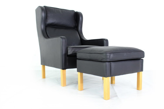 Image 1 of like new! MOGENS HANSEN Danish Relax Lounge Chair / wing chair with footstool, premium thick leather, new price approx. 4300 eur