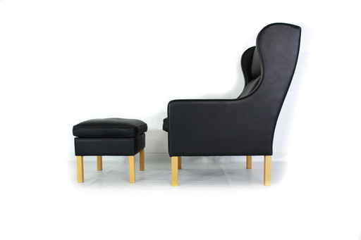 like new! MOGENS HANSEN Danish Relax Lounge Chair / wing chair with footstool, premium thick leather, new price approx. 4300 eur