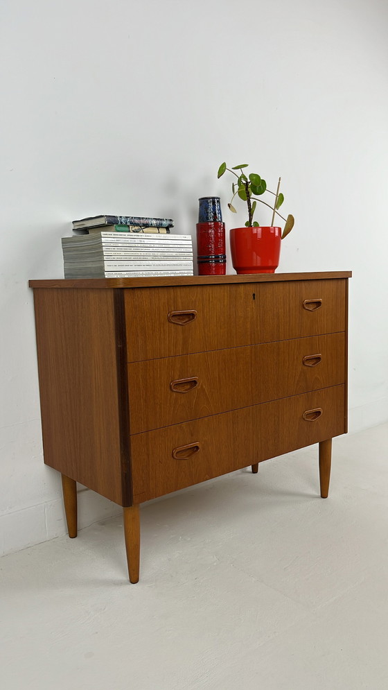 Image 1 of Teak veneer Swedish chest of drawers