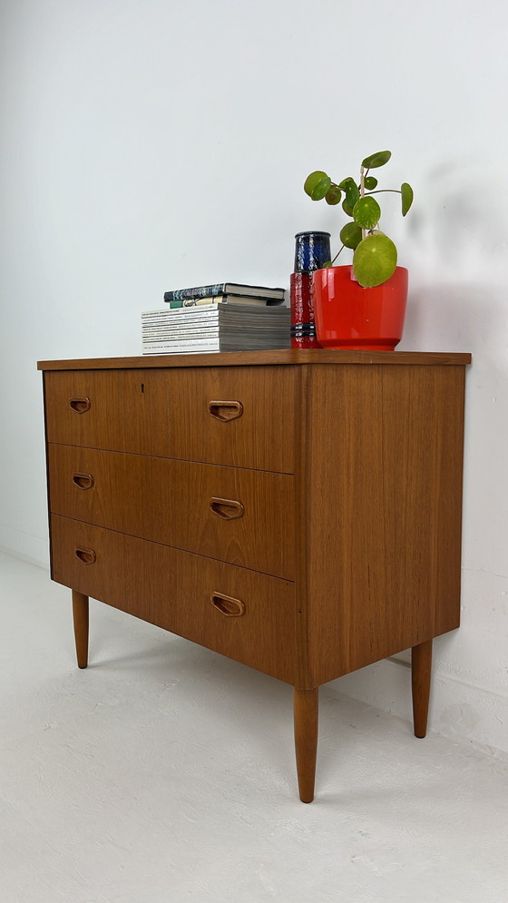 Image 1 of Teak veneer Swedish chest of drawers