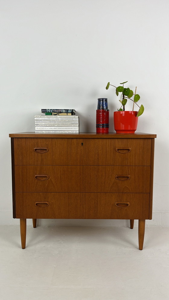 Image 1 of Teak veneer Swedish chest of drawers