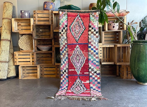 Image 1 of Tapis traditionnel tissé à la main Boucherouite tribal marocain