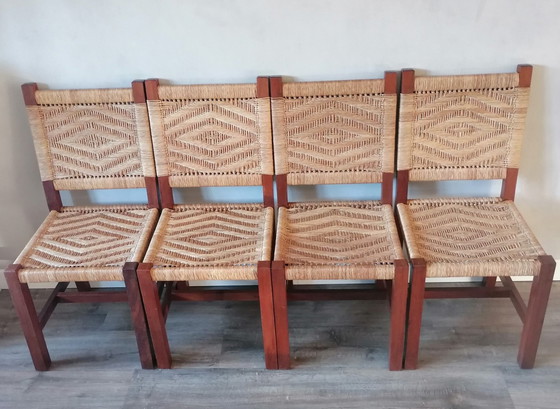 Image 1 of Brutaliste, Mid Century Chaises de salle à manger tressées Wickery