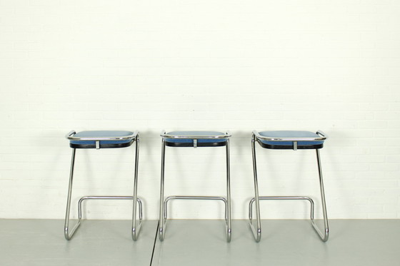 Image 1 of 3x Mid Century Italian Tubular Chrome Z Bar Stool