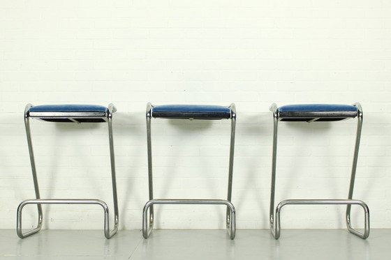 Image 1 of 3x Mid Century Italian Tubular Chrome Z Bar Stool