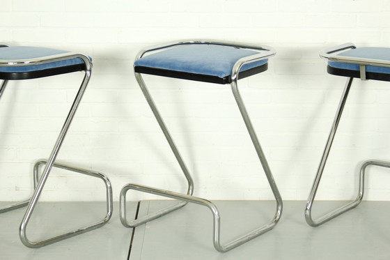 Image 1 of 3x Mid Century Italian Tubular Chrome Z Bar Stool