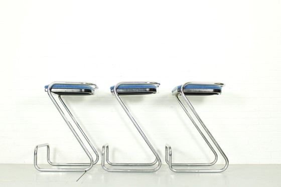 Image 1 of 3x Mid Century Italian Tubular Chrome Z Bar Stool