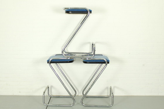 Image 1 of 3x Mid Century Italian Tubular Chrome Z Bar Stool