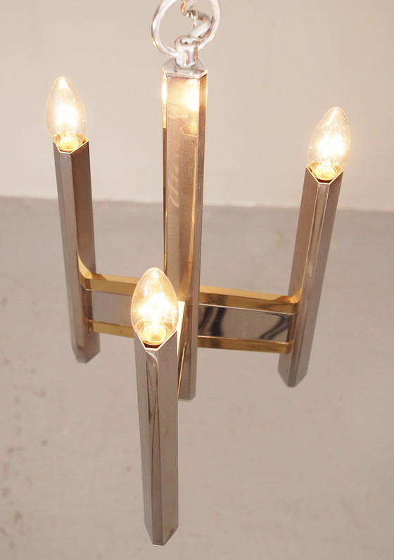 Image 1 of Sciolari brass and chrome pendant lamp 3-arms