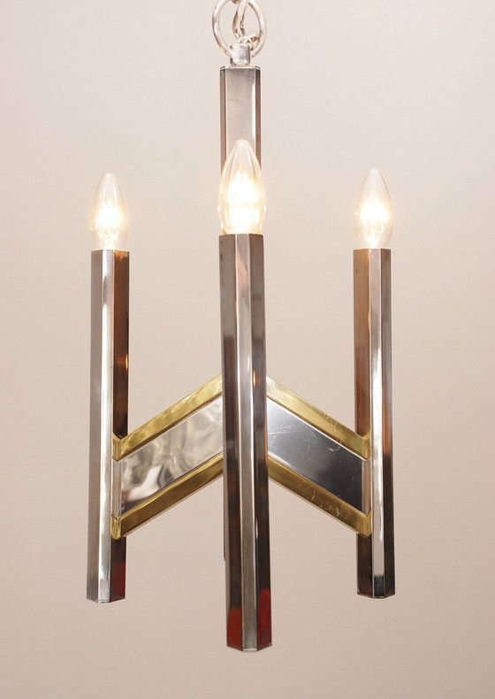 Image 1 of Sciolari brass and chrome pendant lamp 3-arms