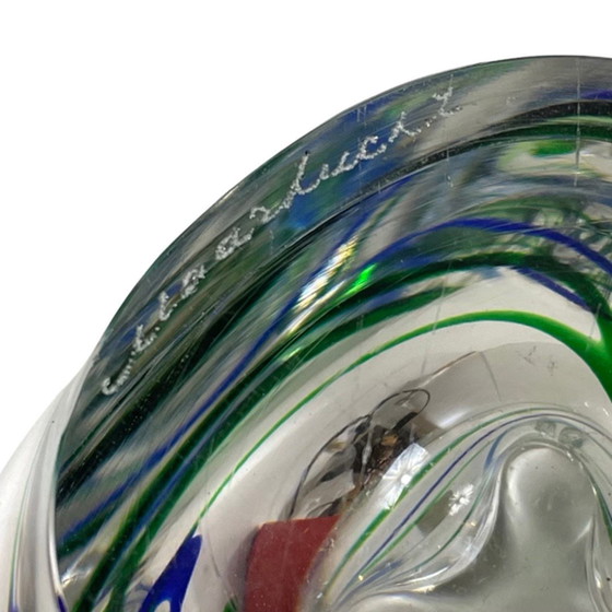 Image 1 of Max Verboeket - Kristalunie Maastricht - Vase avec bleu et vert - Inutilisé, vintage