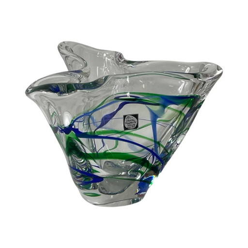 Max Verboeket - Kristalunie Maastricht - Vase avec bleu et vert - Inutilisé, vintage