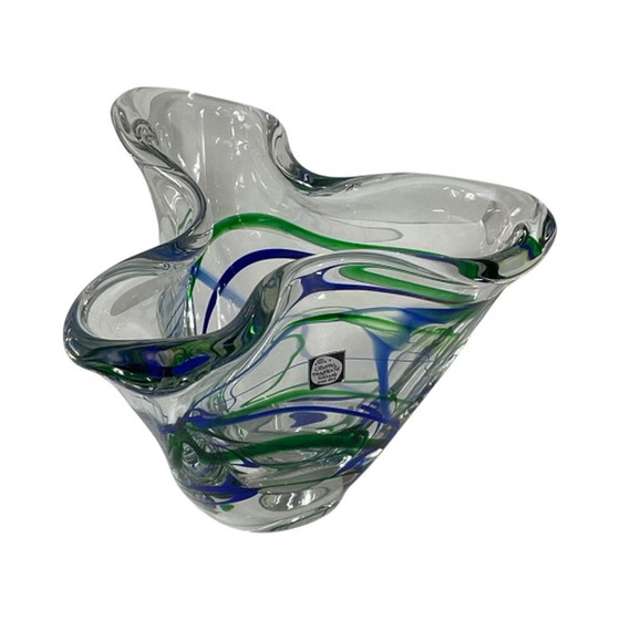 Image 1 of Max Verboeket - Kristalunie Maastricht - Vase avec bleu et vert - Inutilisé, vintage